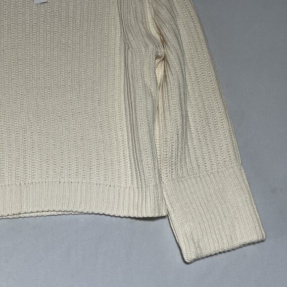 J Crew Heritage Cotton Fisherman Crewneck Sweater Womens L Natural Cream Cropped - Picture 4 of 10